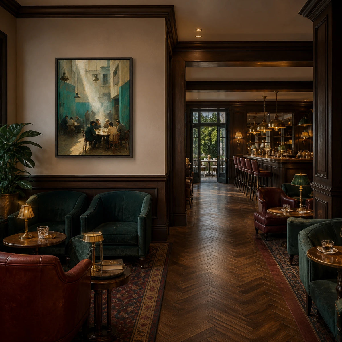 courtyard tea displayed in a club lounge