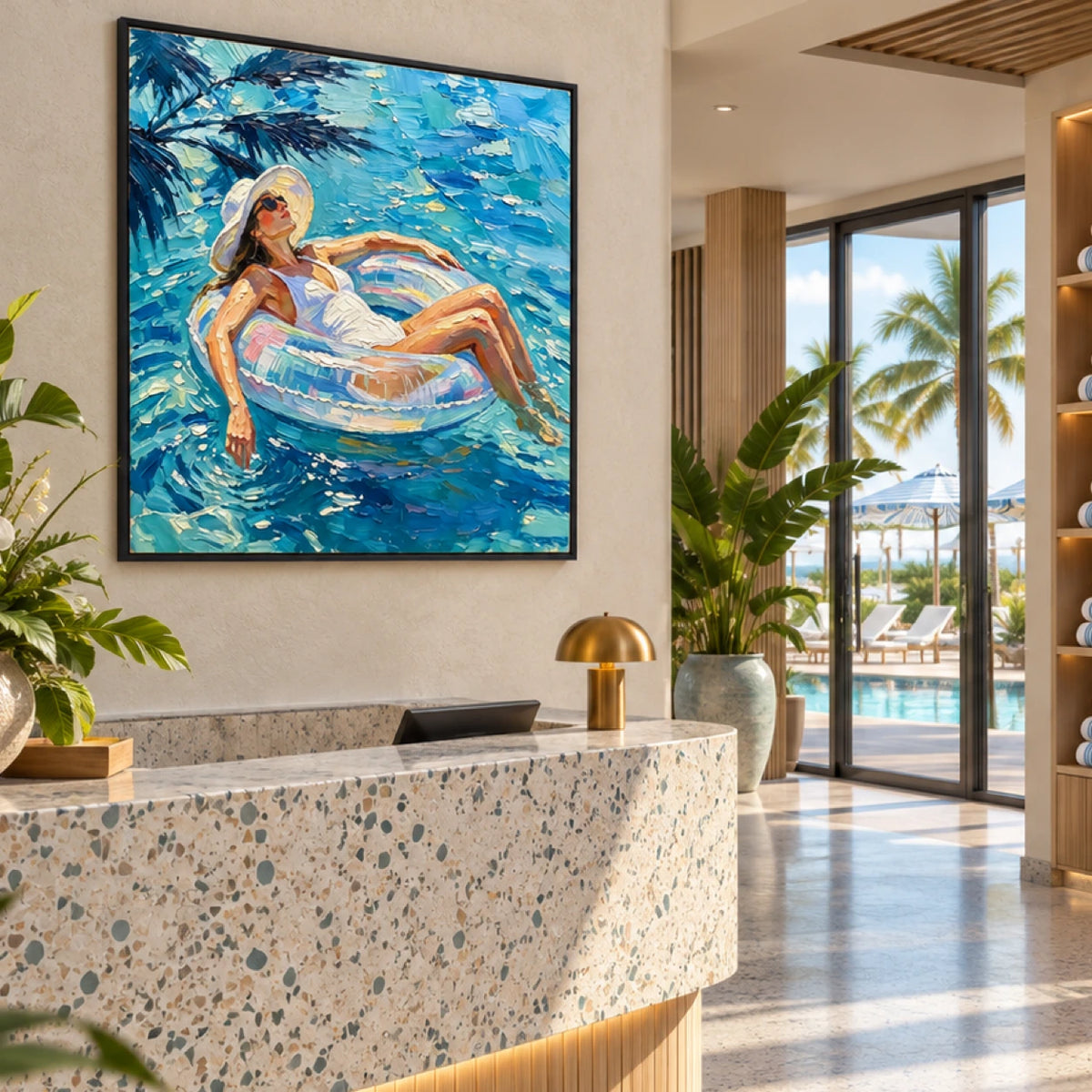 blue water daydream displayed in a coastal aquatic club reception