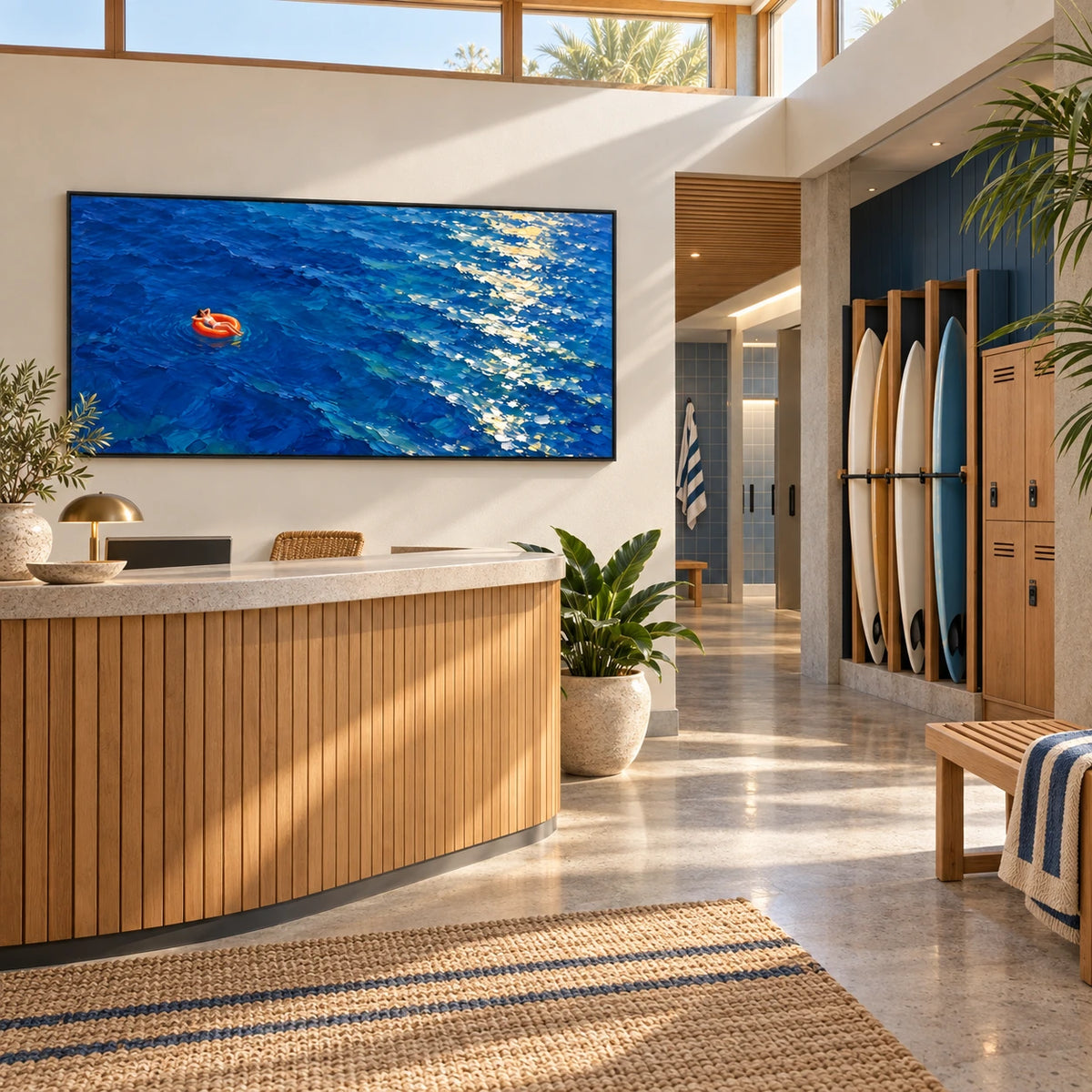 open water drift displayed in a surf club reception