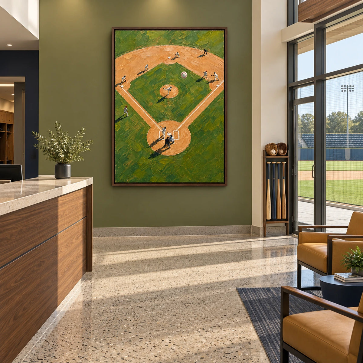 a day at the diamond displayed in a baseball club reception