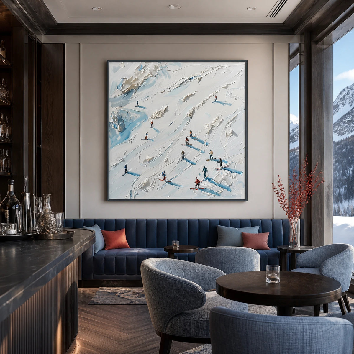 alpine crossings displayed in a alpine club lounge