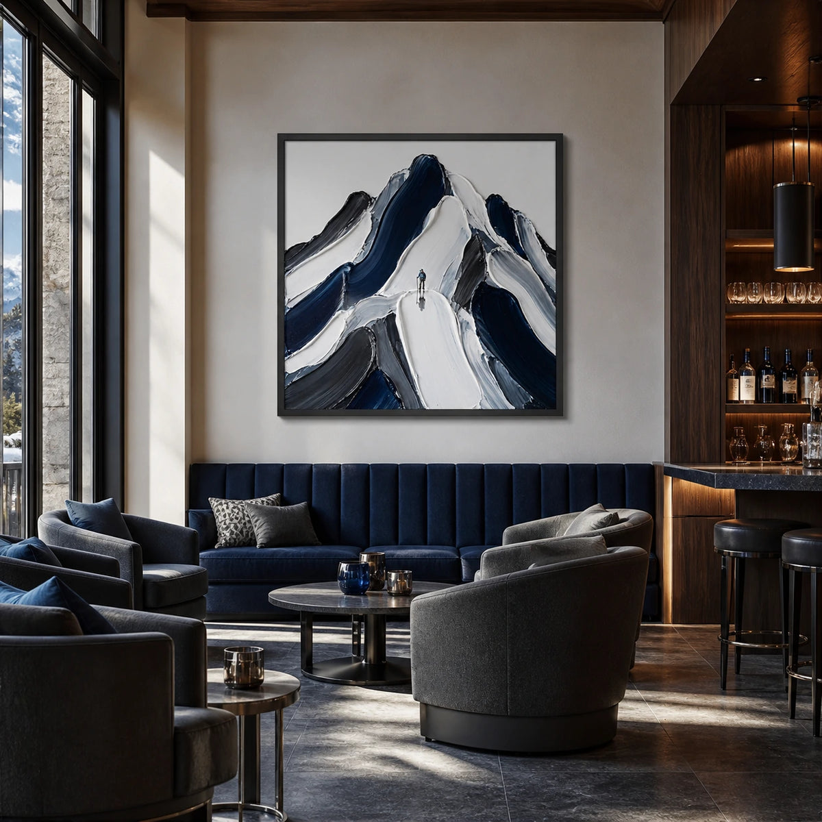 a way through displayed in a mountain hotel club lounge