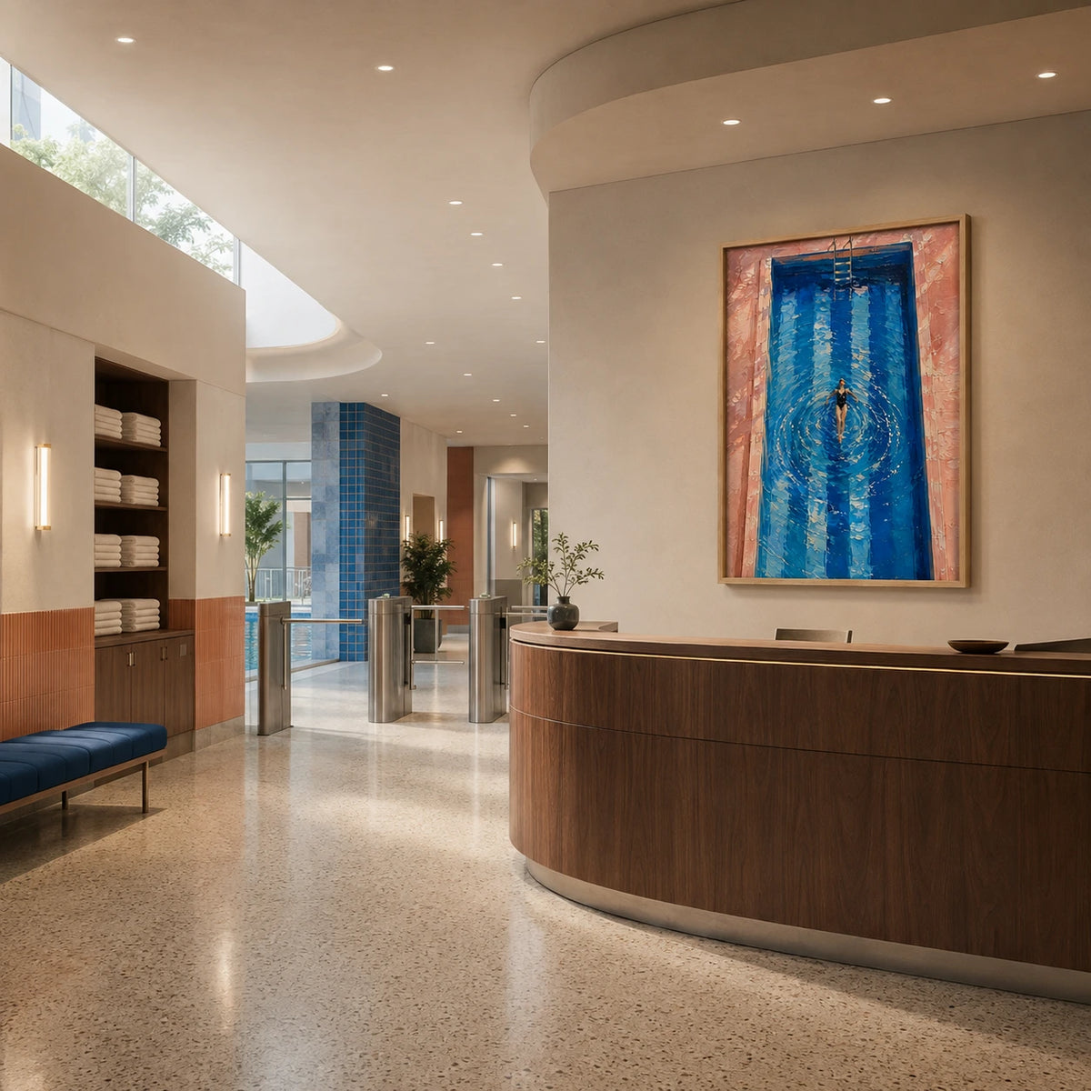 poolside drift displayed in a aquatic club reception