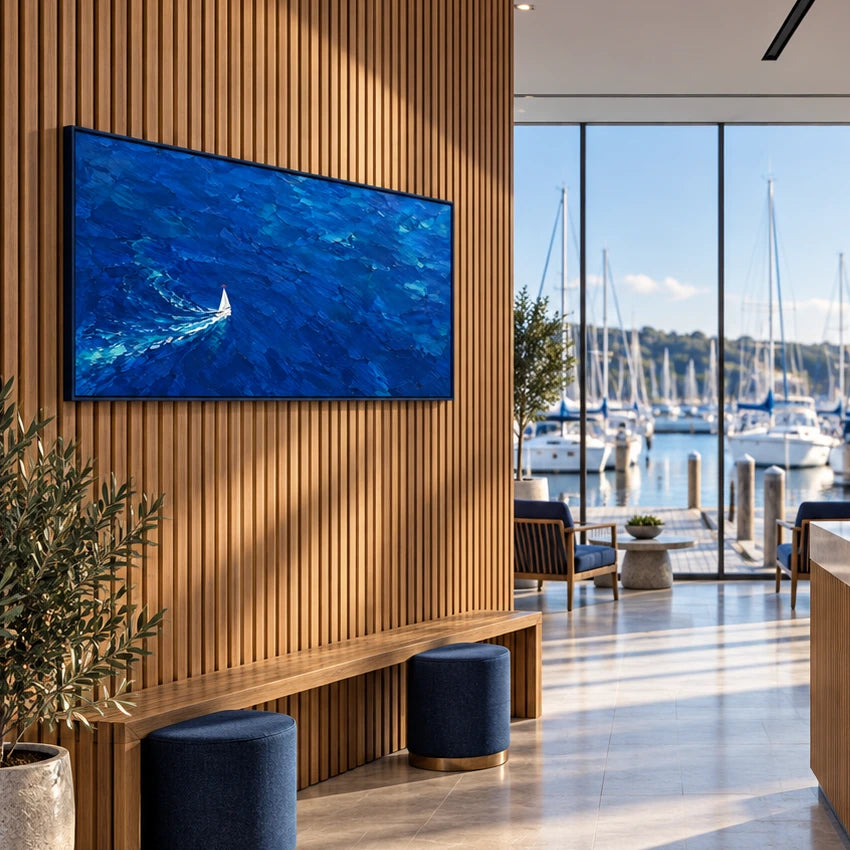 sail into blue displayed in a sailing club reception
