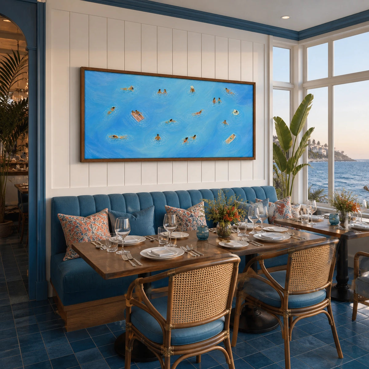 blue hours afloat displayed in a coastal dining