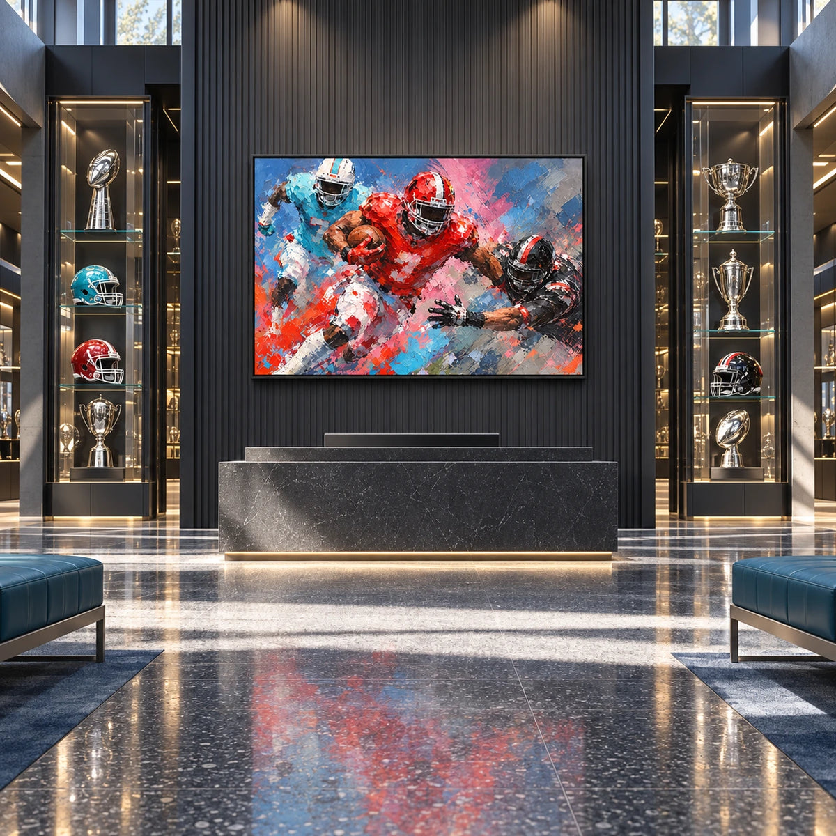 gridiron rush displayed in a football trophy hall