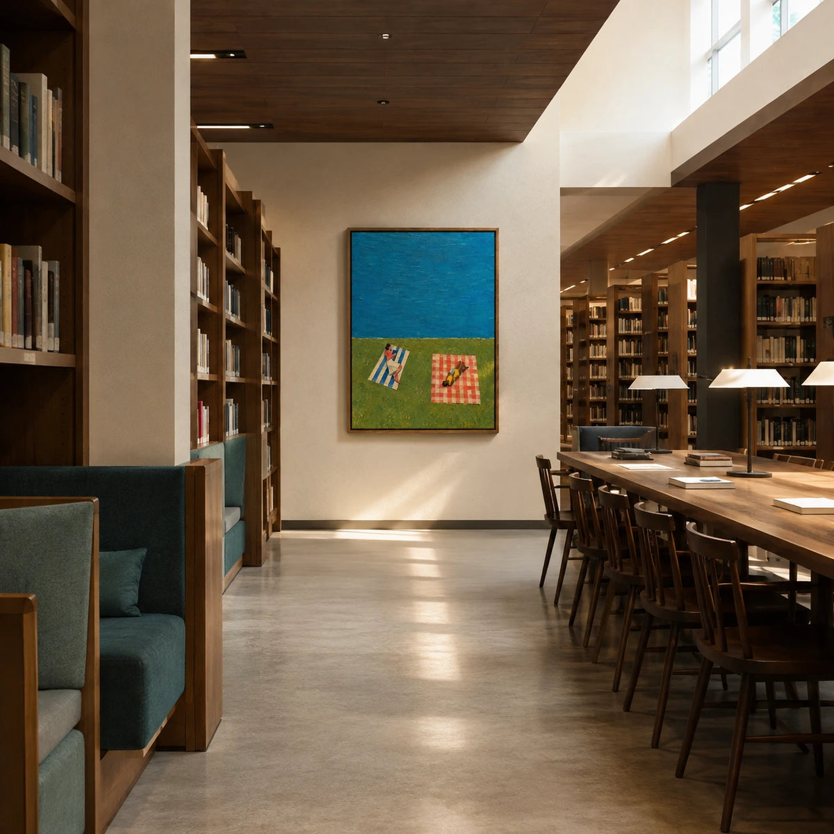 blue water, open afternoon displayed in a library reading room