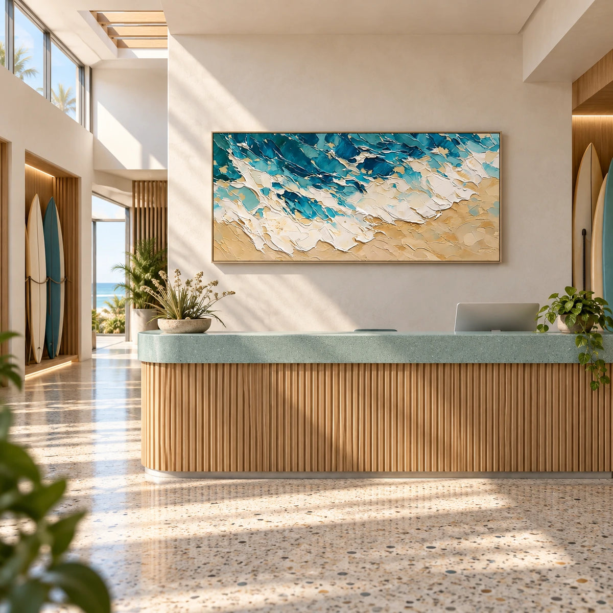 turquoise passage displayed in a surf club reception
