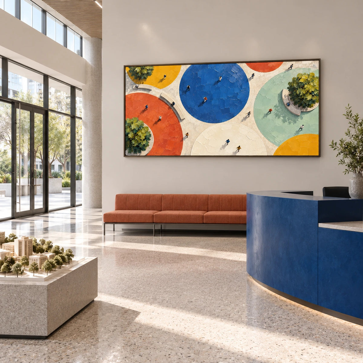 walking through color displayed in a urban design center reception