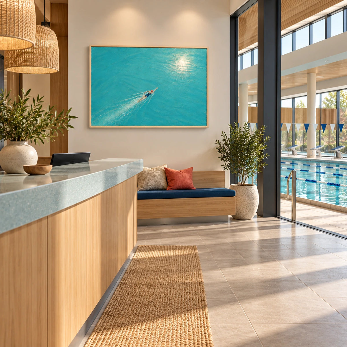 into open water displayed in a swim club reception