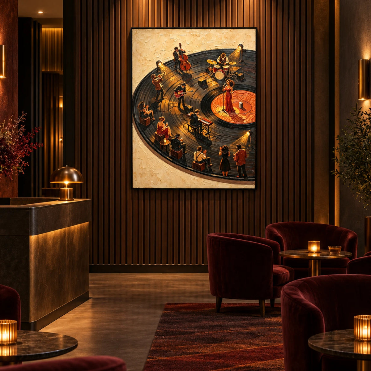 stage jazz ensemble displayed in a jazz club reception