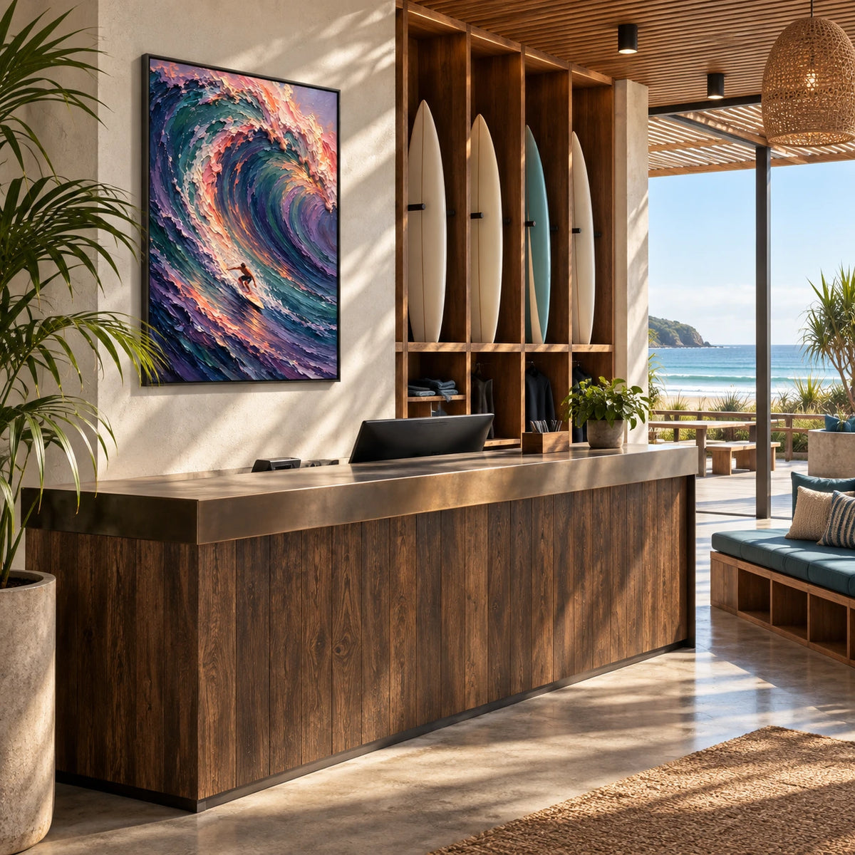 pastel breaker displayed in a surf club reception