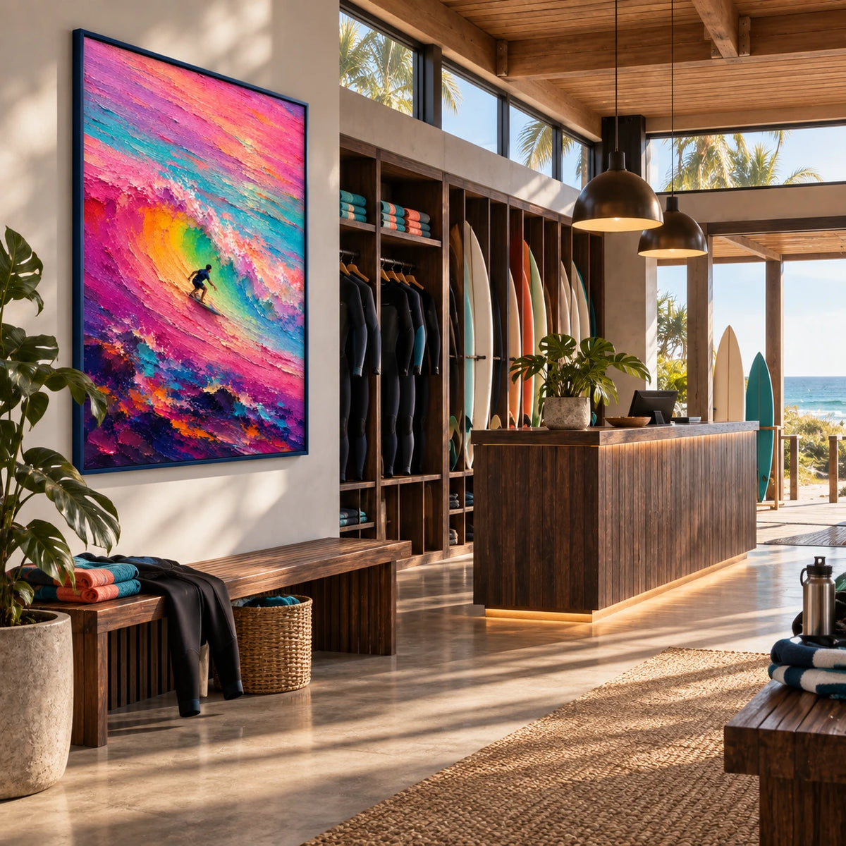 riding the color break displayed in a surf club reception
