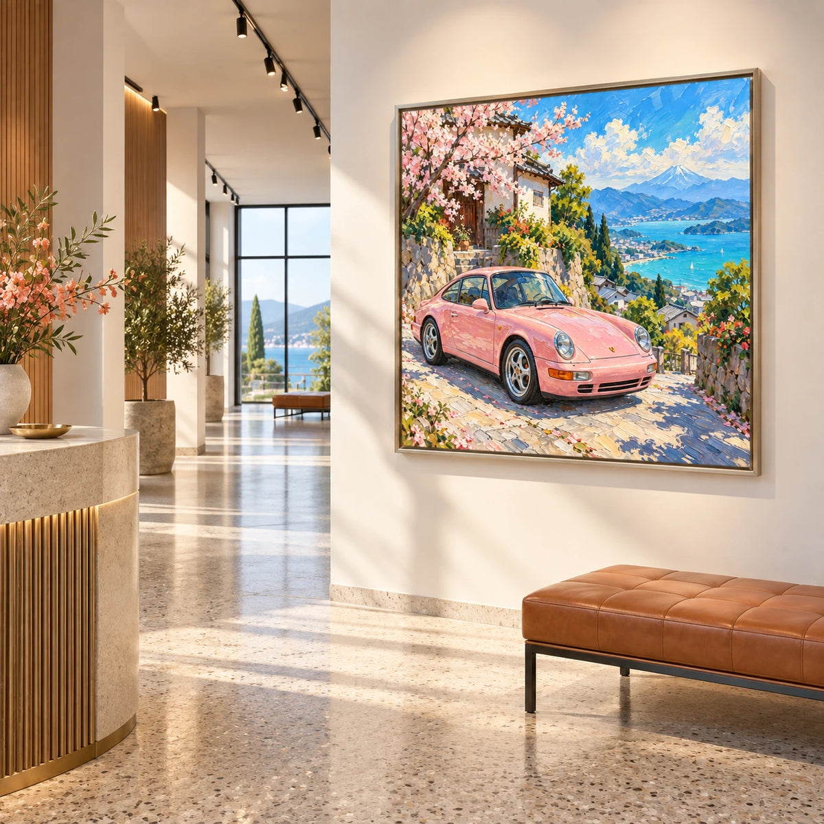 cherry blossom coast drive displayed in a classic car design gallery