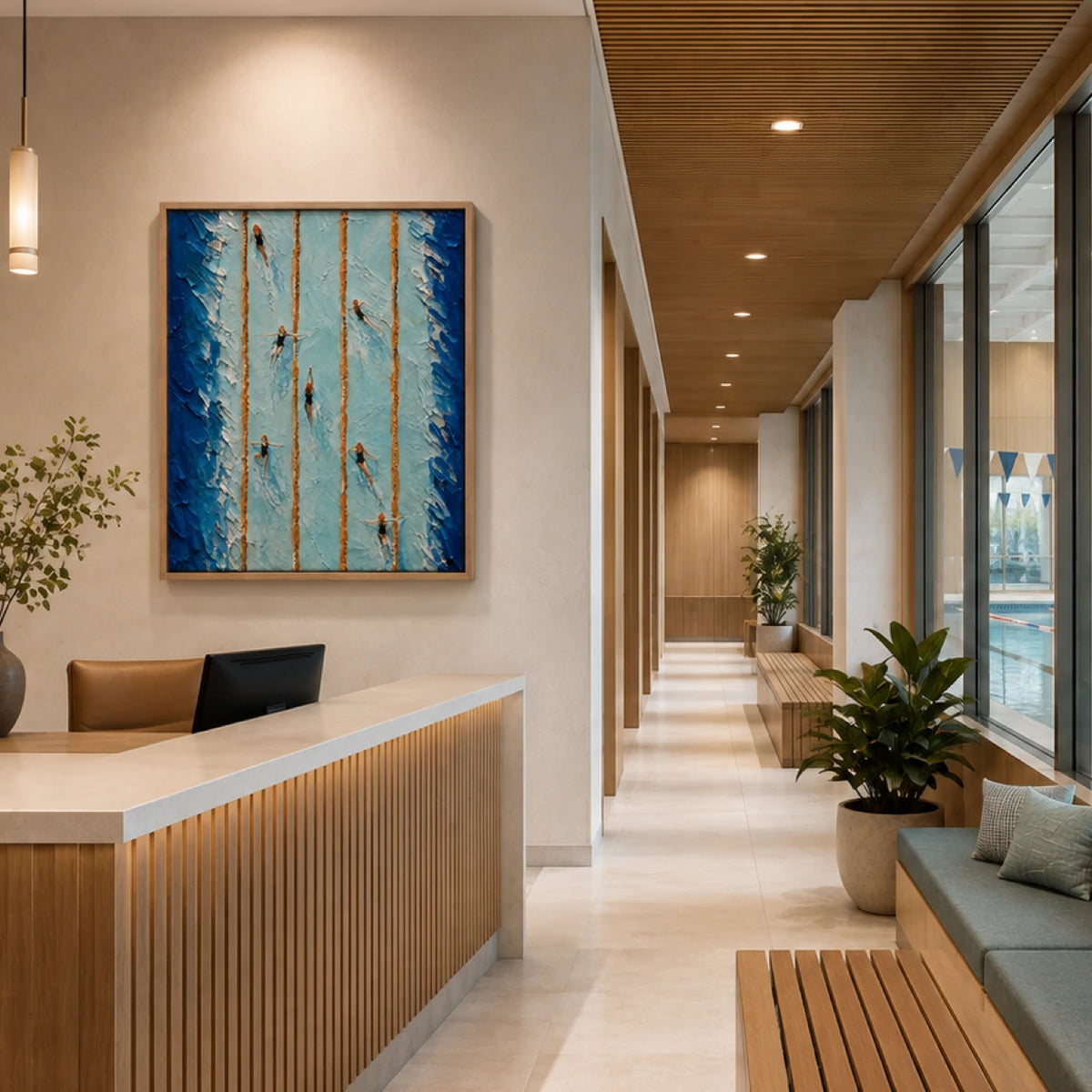 poolside freestyle displayed in a aquatic center reception