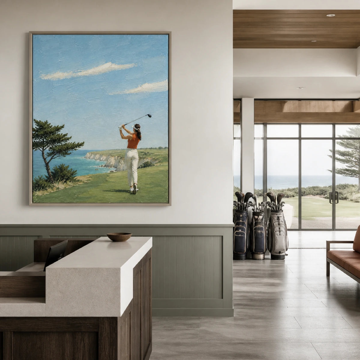 coastal follow-through displayed in a golf club reception