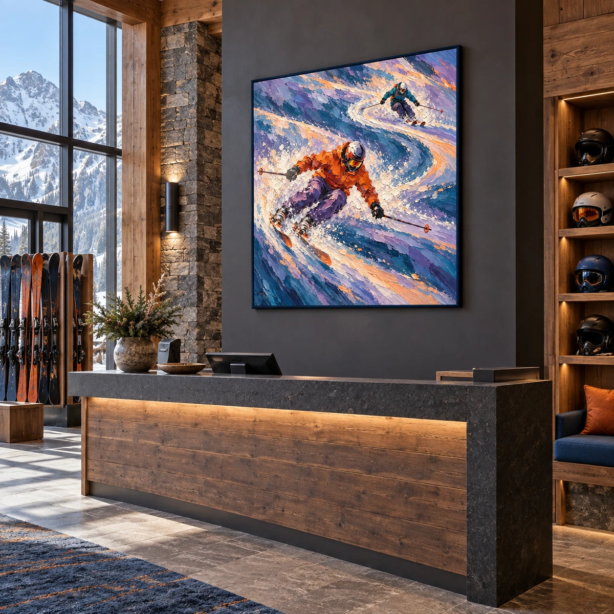 powder rush displayed in a alpine ski club reception
