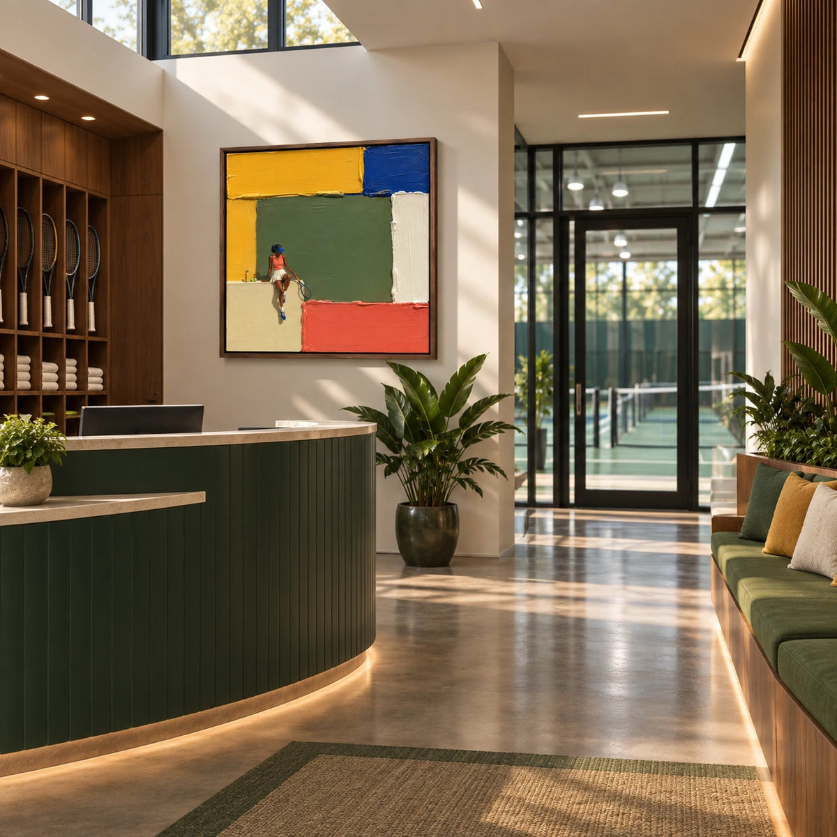 courtside sun displayed in a tennis club reception