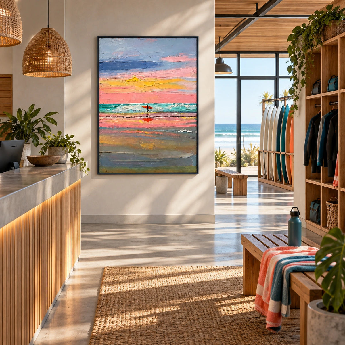 pastel surf walk displayed in a surf club reception