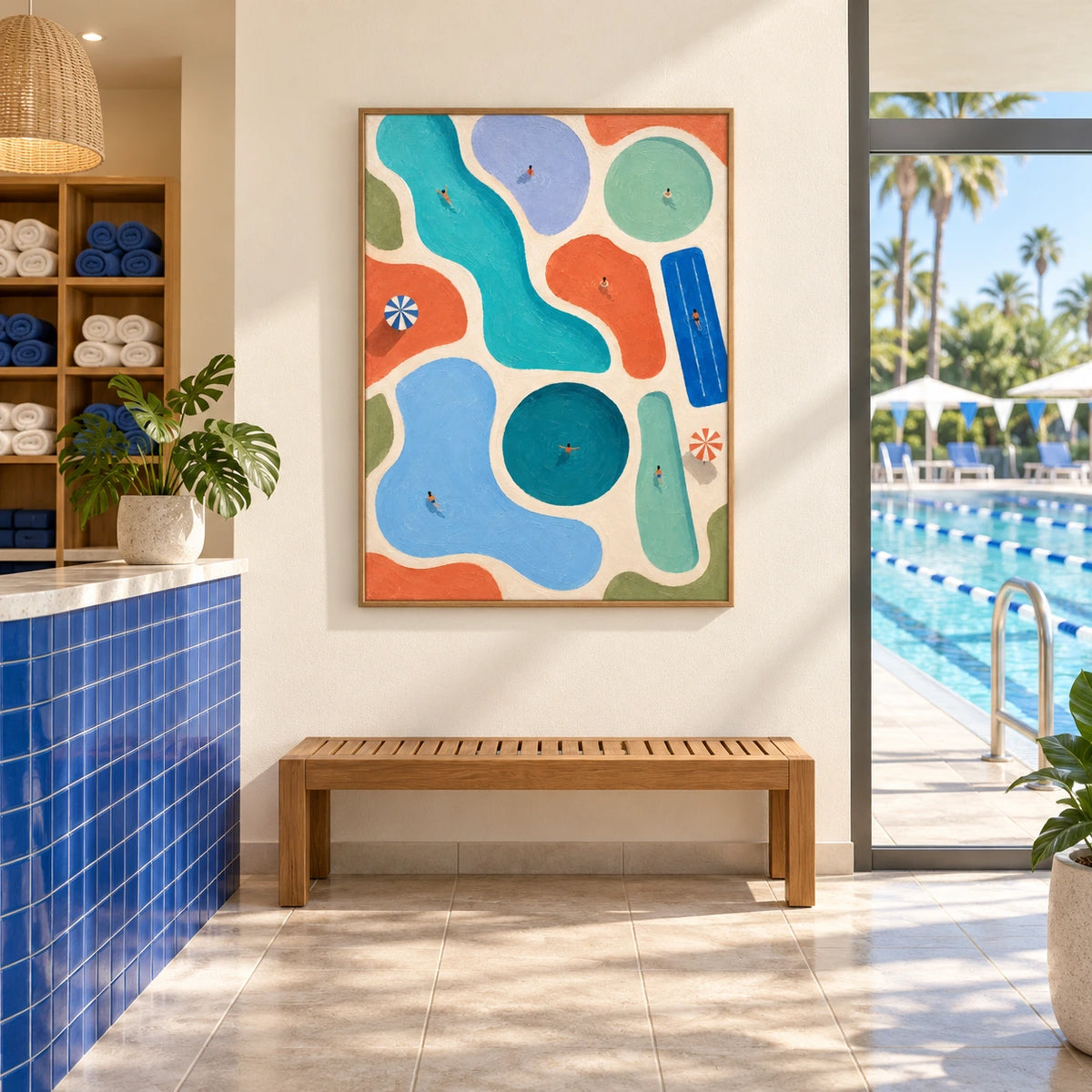 pools in motion displayed in a swim club reception