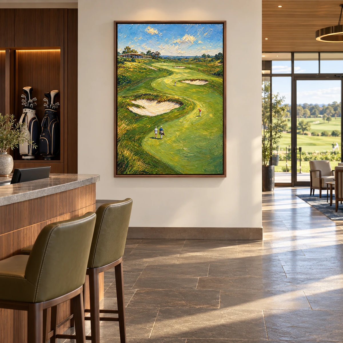 golf course horizon displayed in a golf club reception