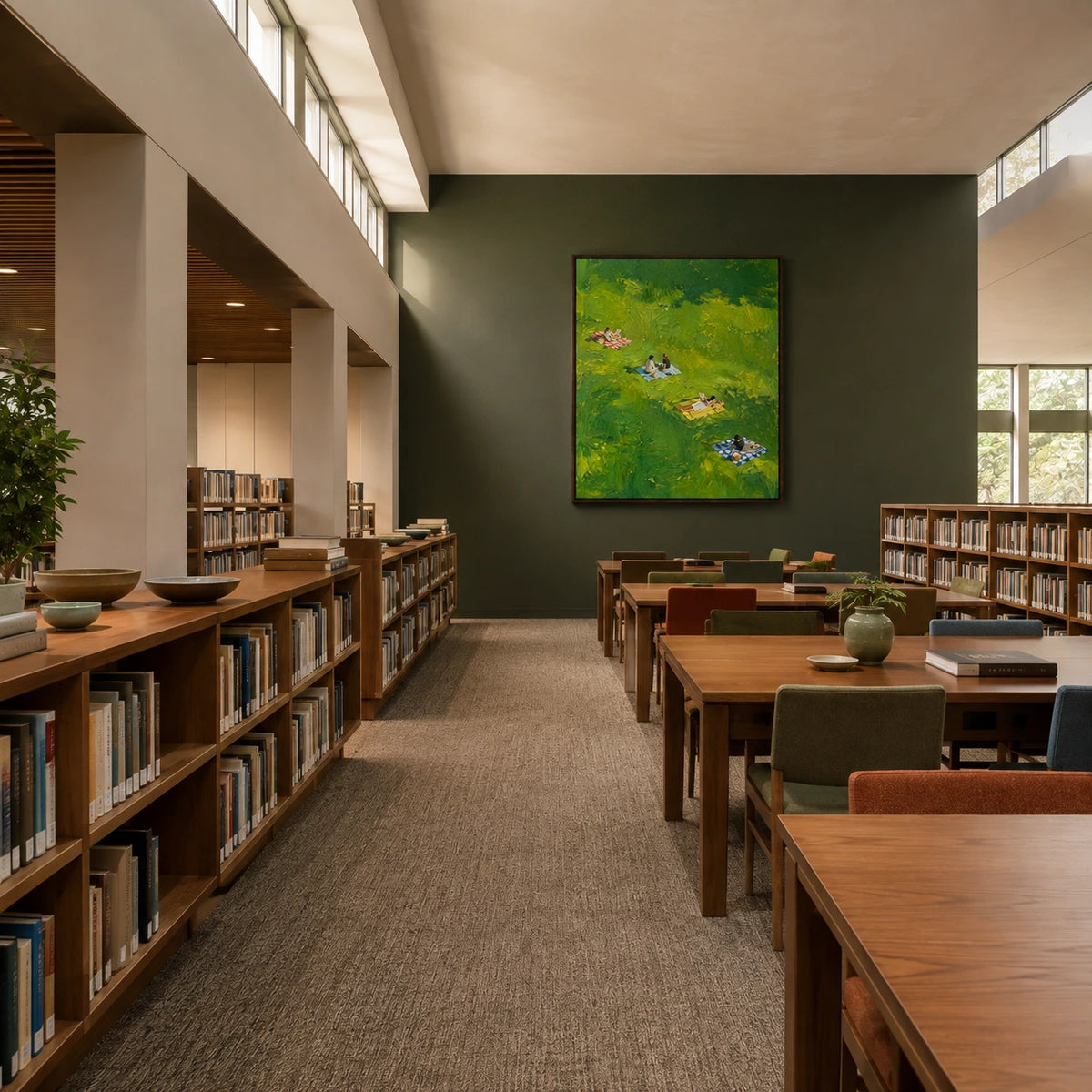 meadow picnics displayed in a library reading room