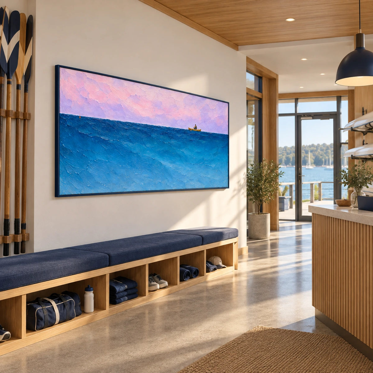 lavender horizon displayed in a coastal rowing club reception