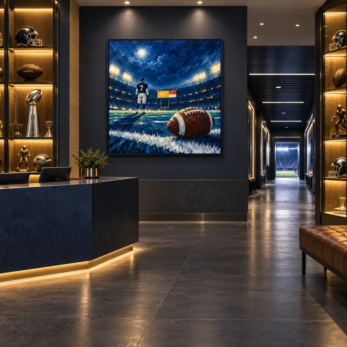 under the stadium moon displayed in a american football club reception