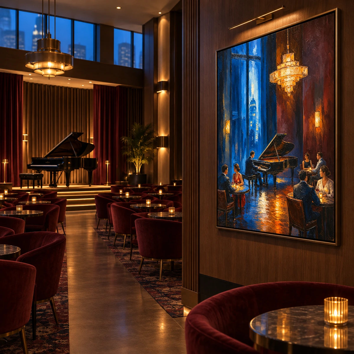 midnight piano lounge displayed in a piano bar