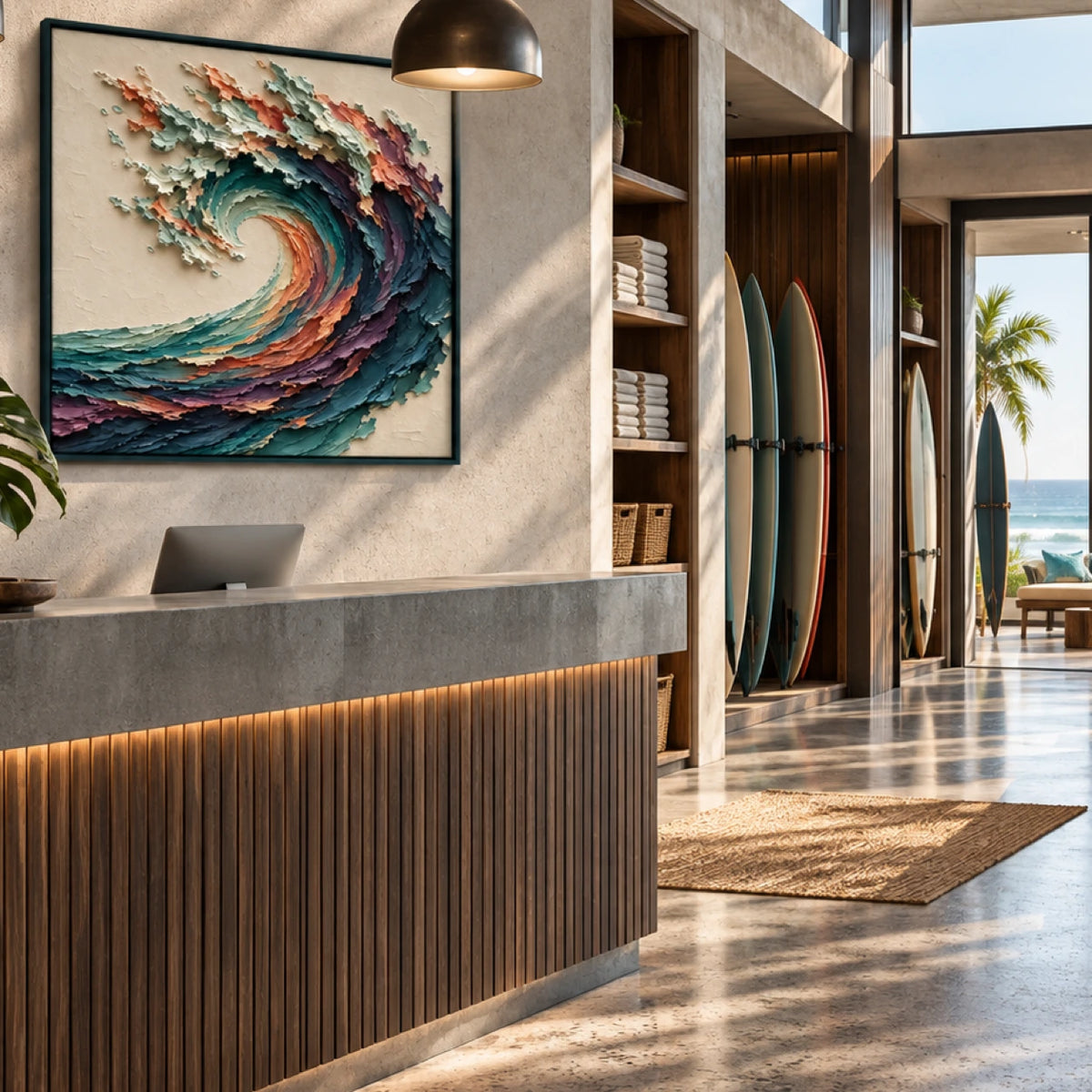 prism wave displayed in a surf club reception