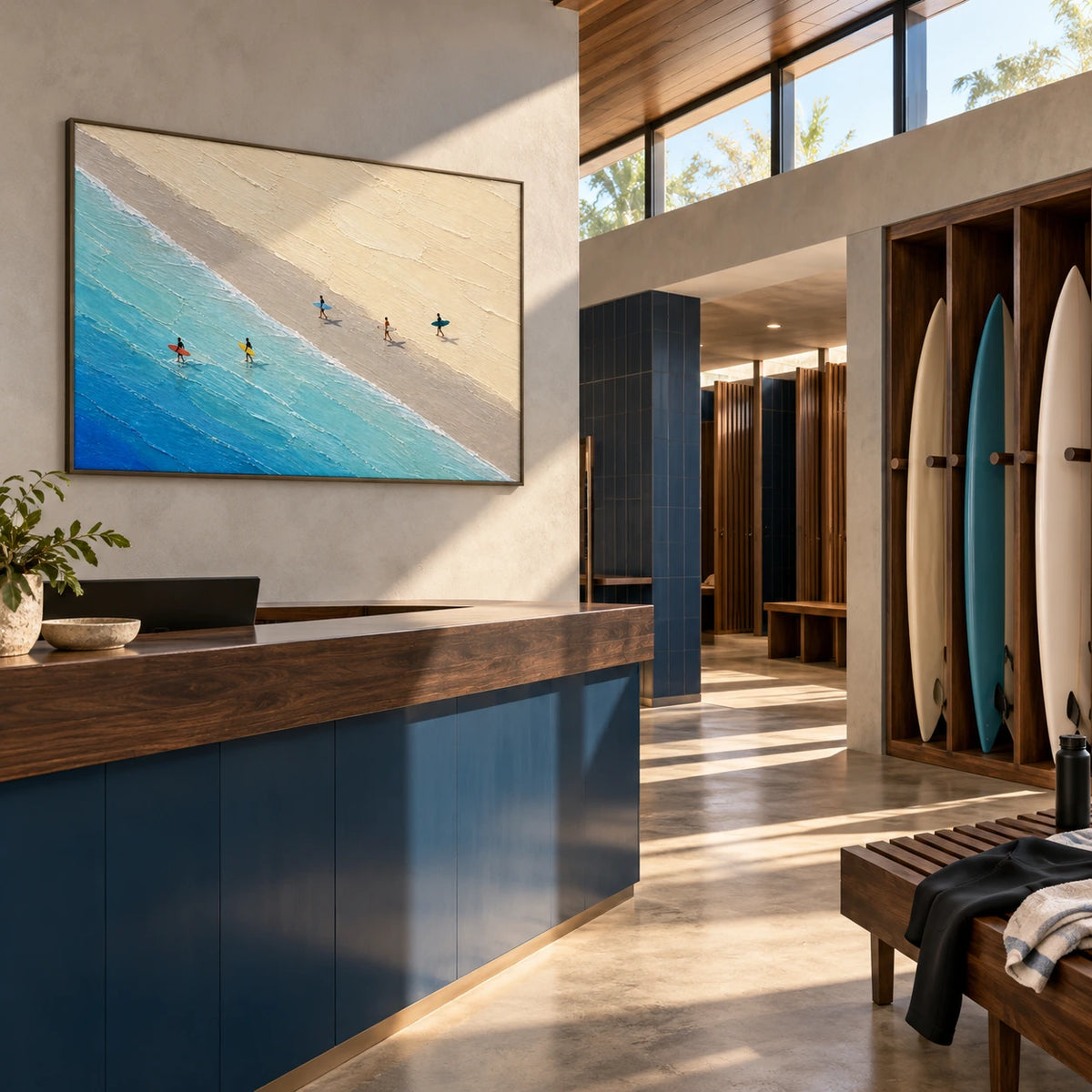 walkers by the tide displayed in a surf club reception