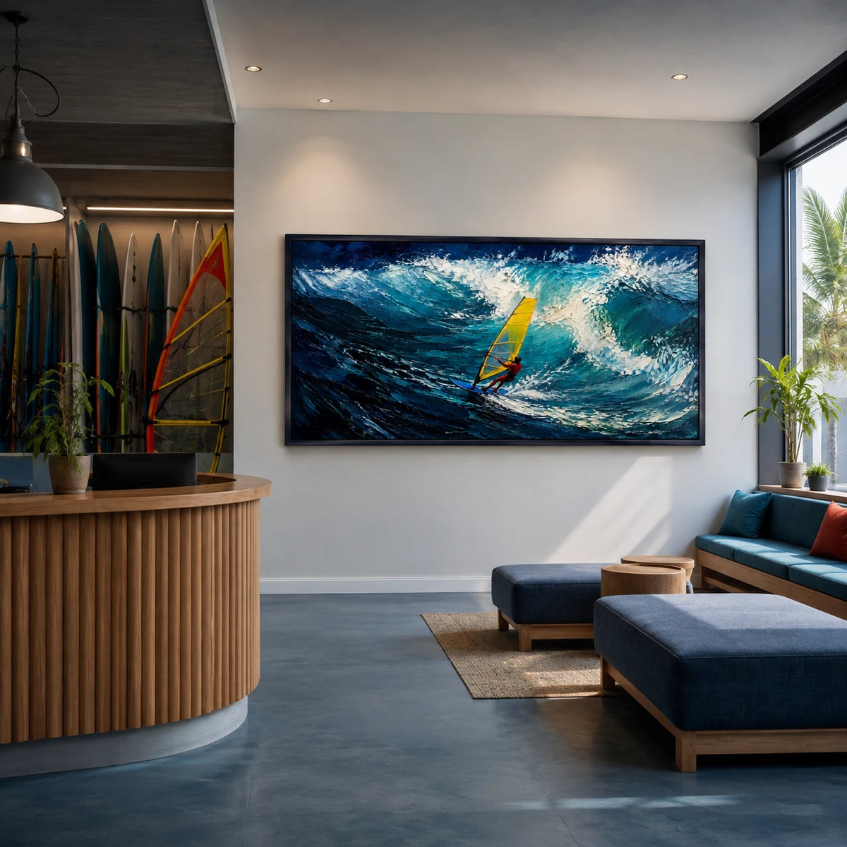 windsurfing surge displayed in a surf club reception