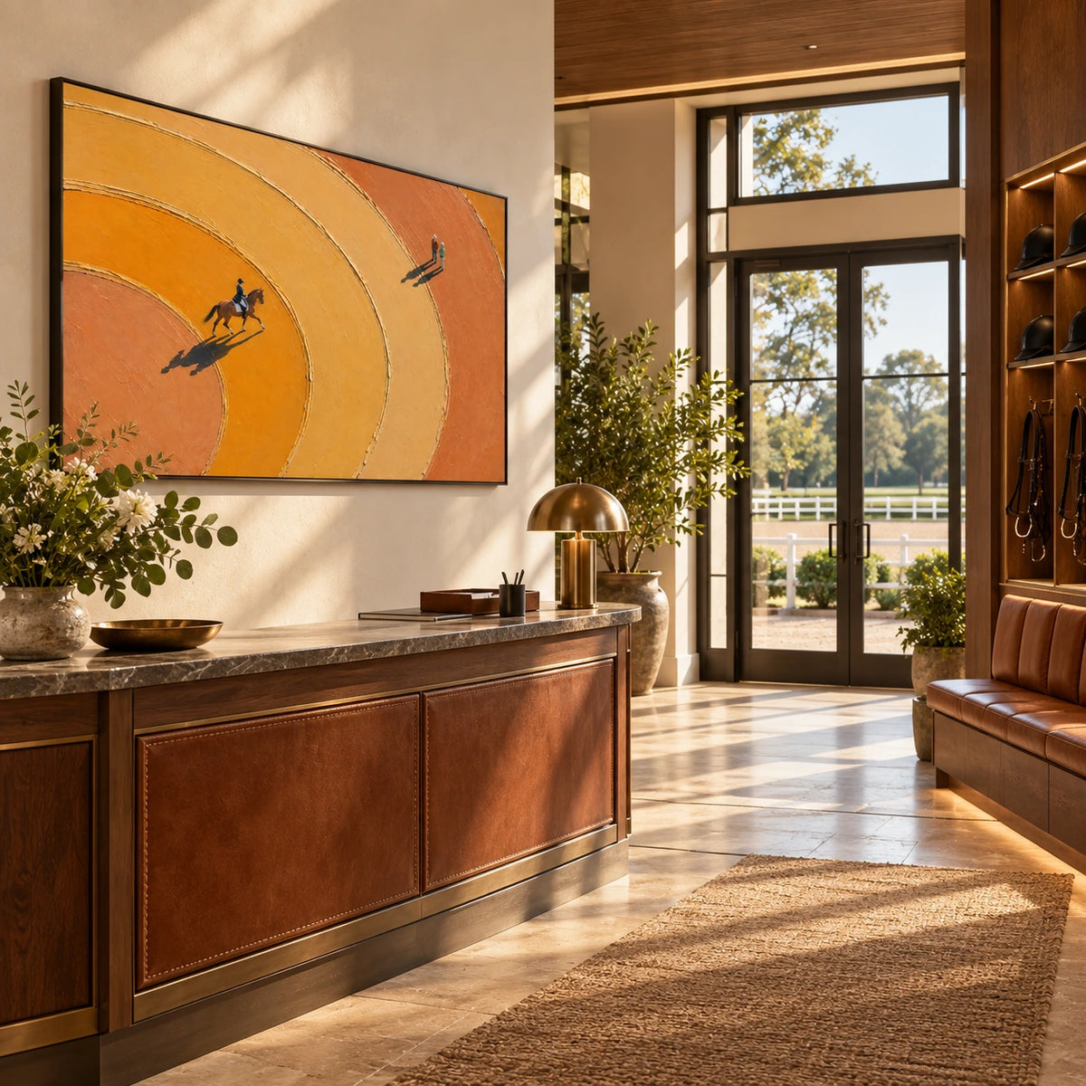 golden arc ride displayed in a equestrian club reception