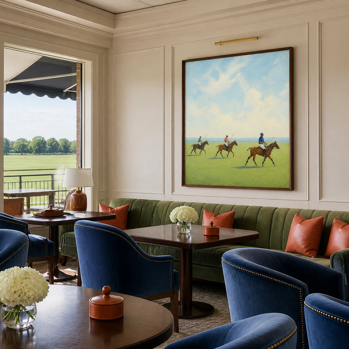 polo under open skies displayed in a polo club lounge
