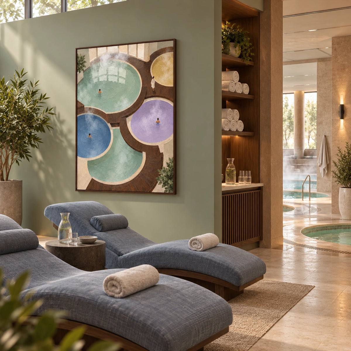 stillwater pools displayed in a thermal spa relaxation lounge