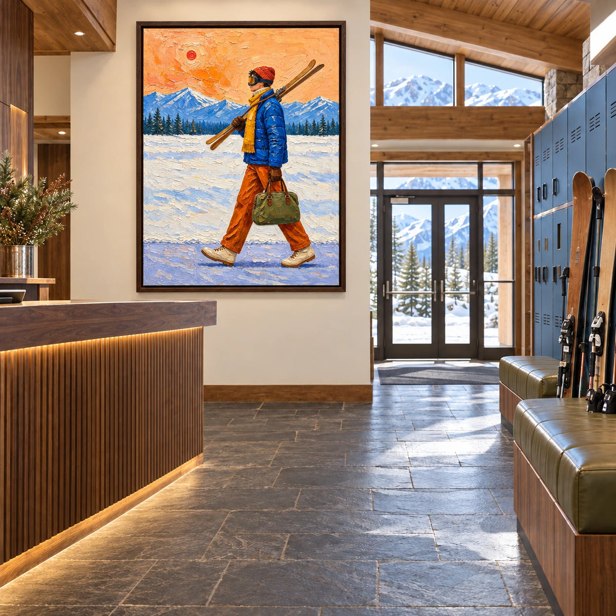 alpine ski trek displayed in a ski club reception