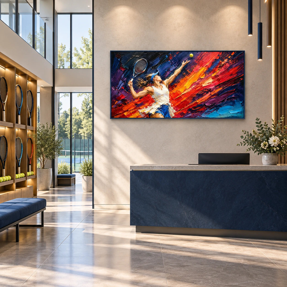 tennis in motion displayed in a tennis club reception