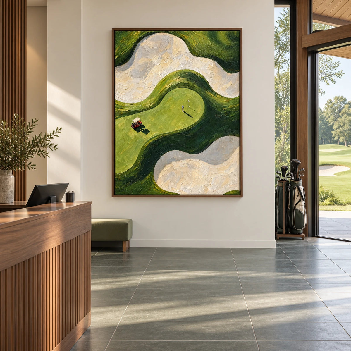 fairway in motion displayed in a golf club reception
