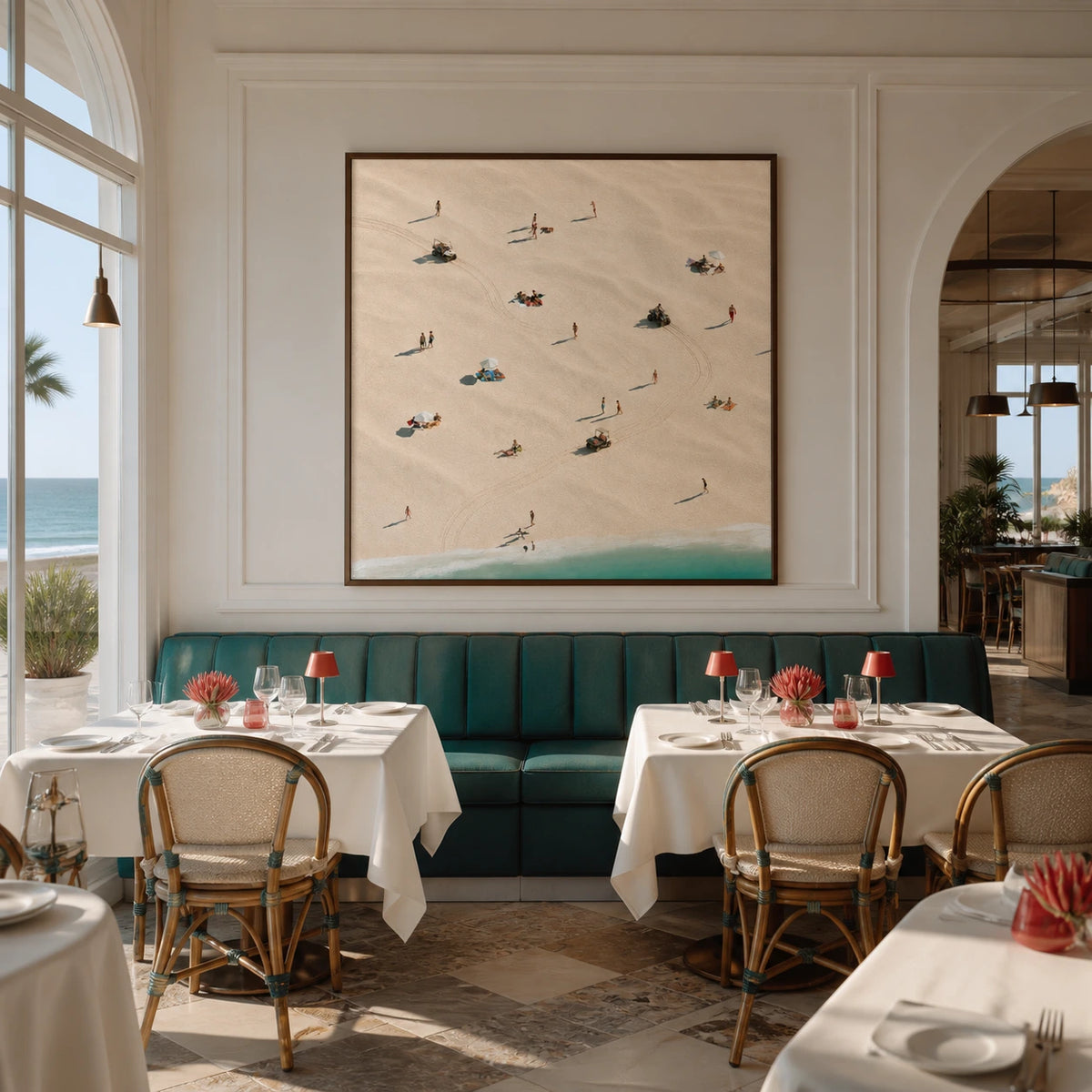 along the open shore displayed in a coastal dining