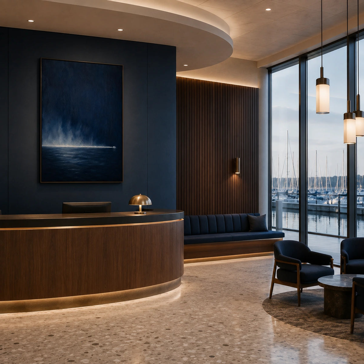 horizon after dark displayed in a yacht club reception