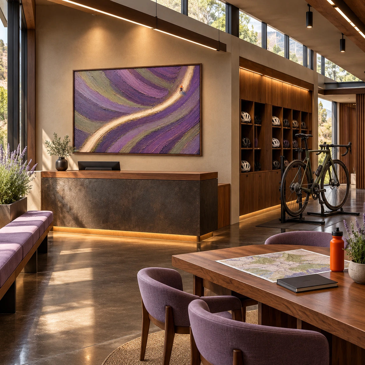 violet path ride displayed in a cycling club reception