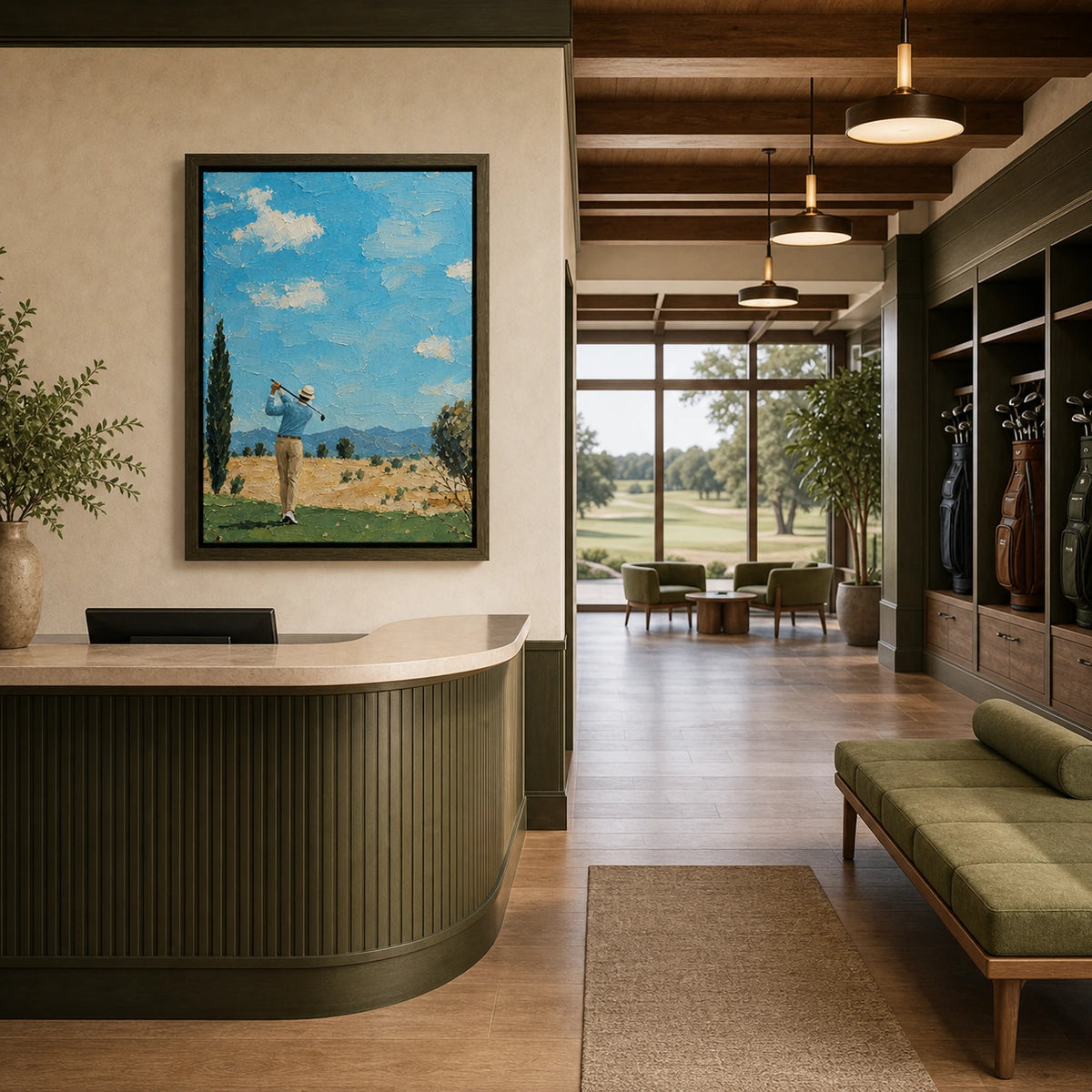 fairway under open skies displayed in a golf club reception