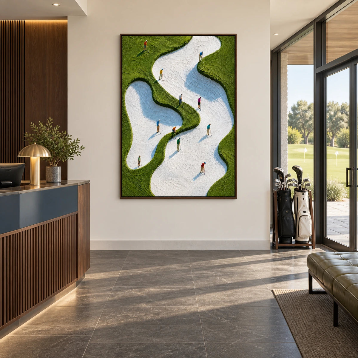 checking the line displayed in a golf club reception