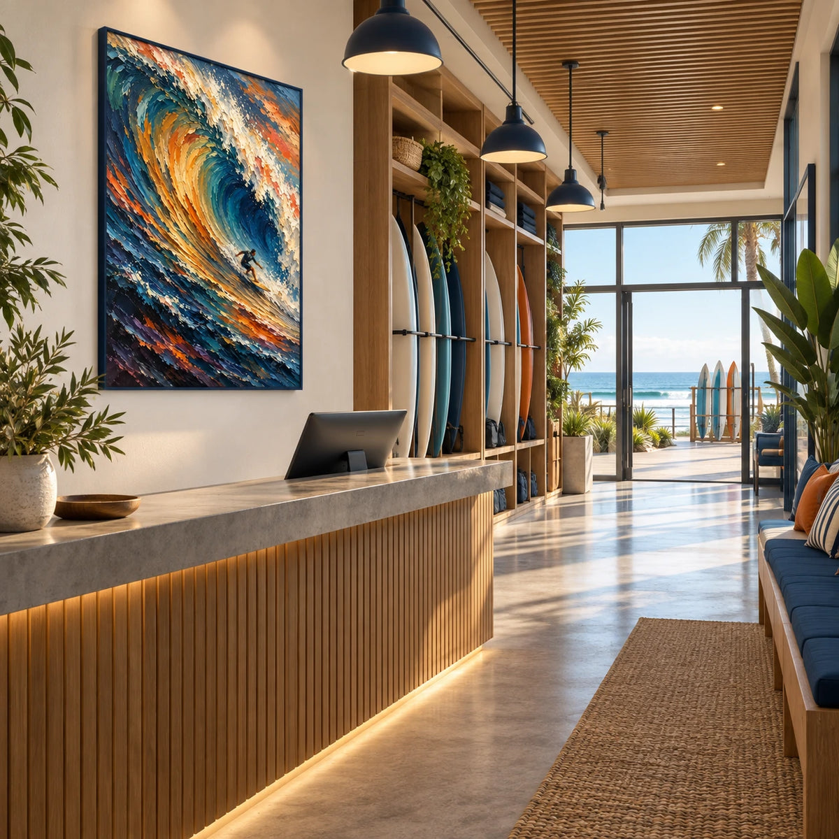 riding the blue break displayed in a surf club reception