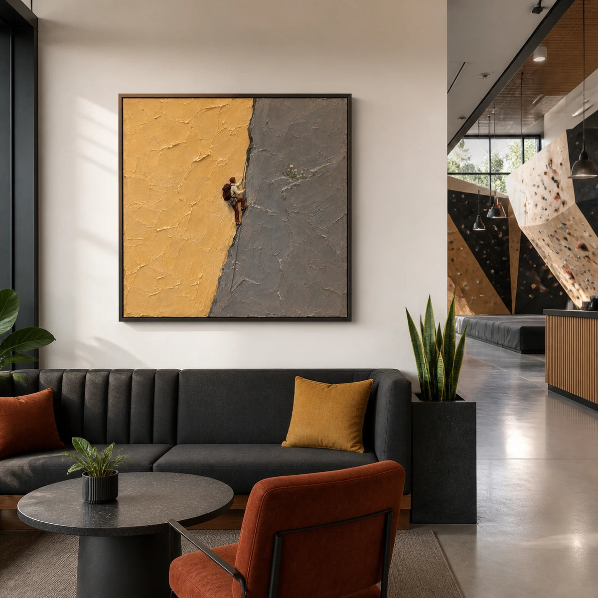 chasing wildflowers displayed in a climbing club lounge