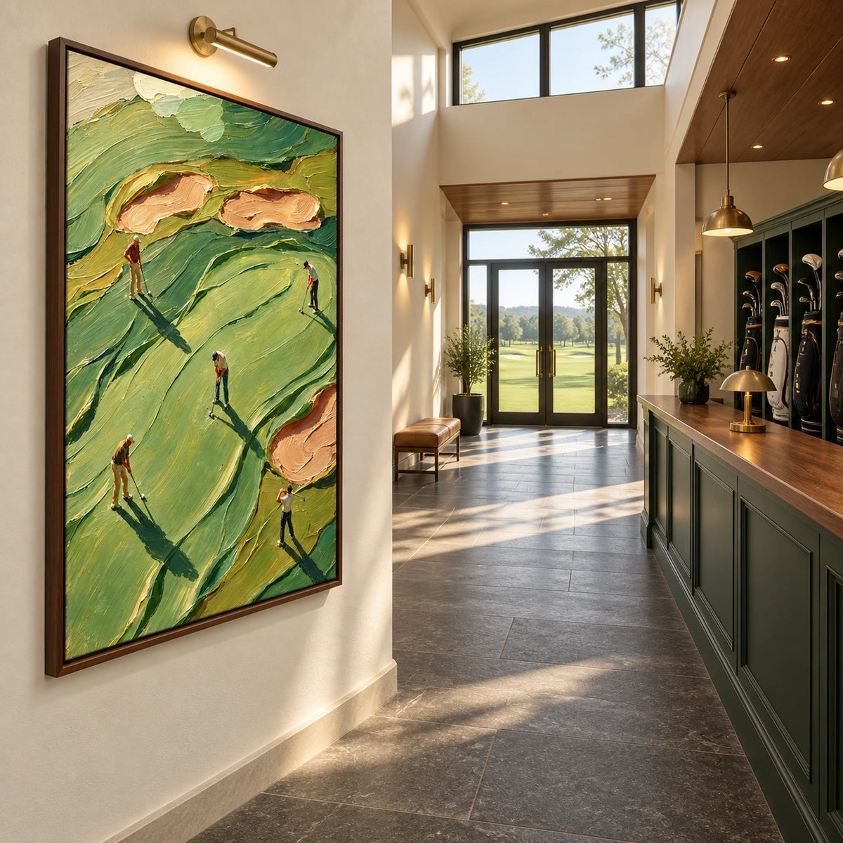 green fairway displayed in a golf club reception