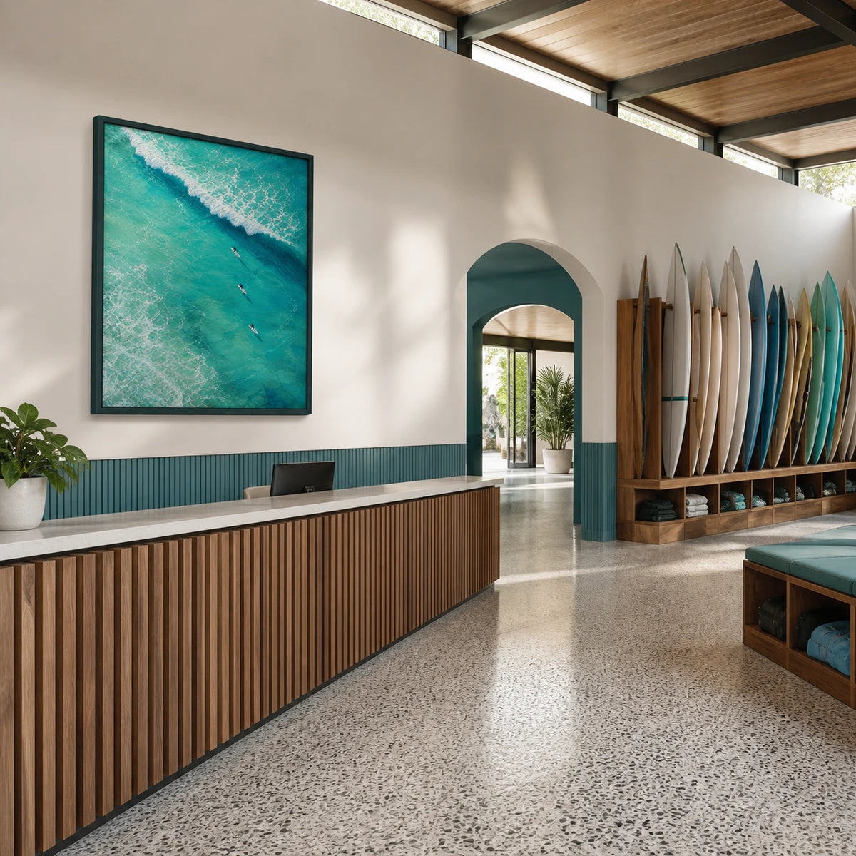 into the break displayed in a surf club reception