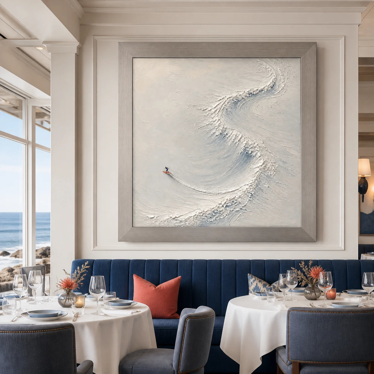 where the tide opens displayed in a coastal dining