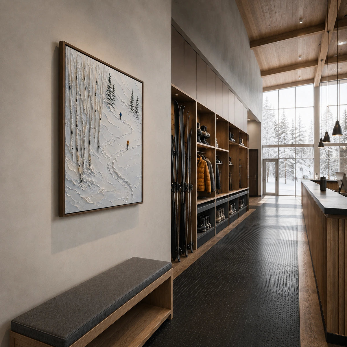 tracks through winter displayed in a ski club reception