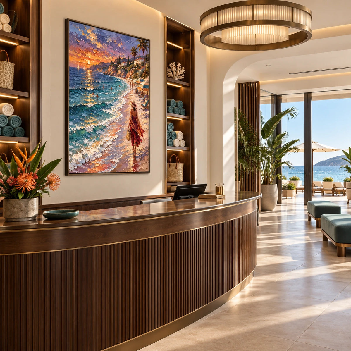 carmel sunset shore displayed in a beach club reception